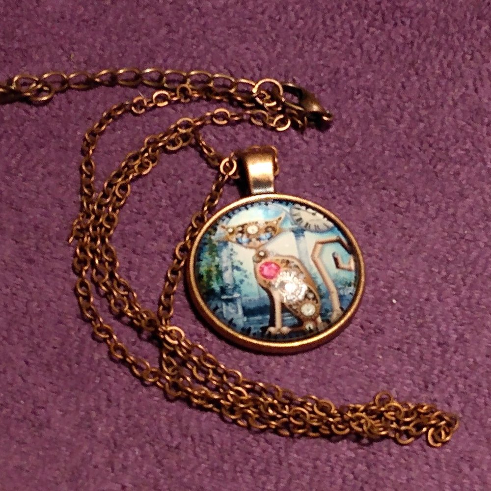 Steam Punk Cat Pendant Necklace